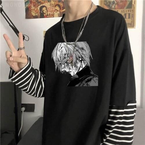Fashion Japan Anime Tokyo Ghoul Unisex T Shirts Tops 2021 Cartoon Horror Kaneki Ken Graphics Summer Oversize Long Sleeve T-Shirt
