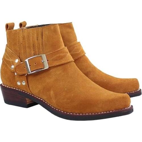 Western Cowboy Boots Men Cow Genuine Leather Brown Yellow Suede Military Mens Boots Fashion Comba Botas Militares, Big Size 45