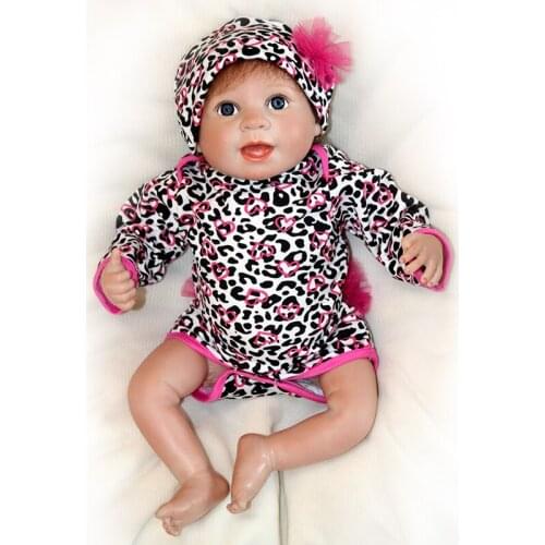 Nicery 16-18inch 40-45cm Bebe Doll Reborn Soft Silicone Boy Girl Toy Reborn Baby Doll Gift Leopard-print Jumpsuit