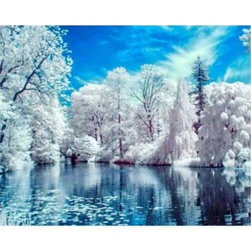 Winter snow lake diy diamond cross-stitch kits picture of rhinestone needlework diamond embroidery mosaic canvas painting AS821
