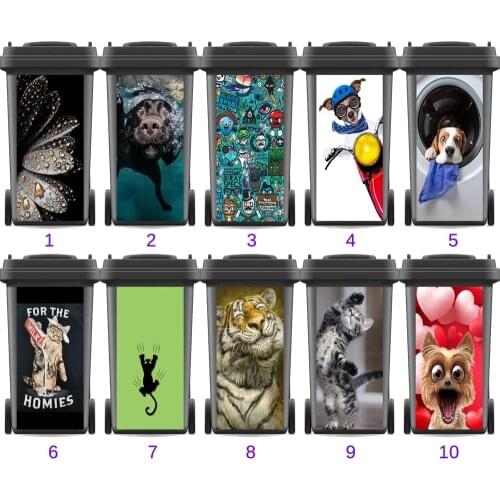Animal Adhesive Waterproof Sticker Decals Creative Renew Rubbish bin trash can Cover sticker Kitchen Decor 120liter 240liter