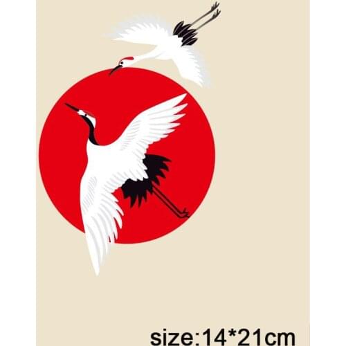 Chinese Style Patches for Clothing Hot Transfer Applique Iron on Red-crowned Crane Birds Decor DIY Stickers for Clothes