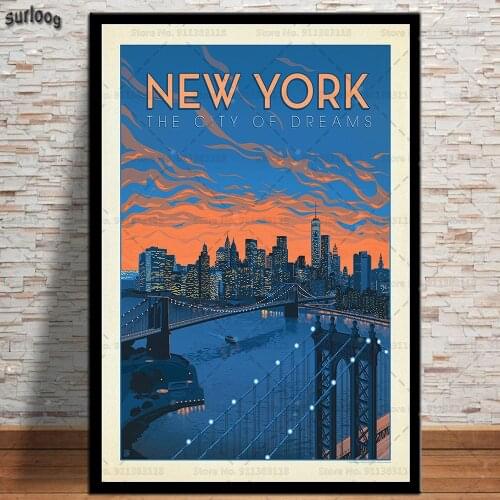Wall Art Poster Vintage Travel World City New York Moscow Alaska Landscape Pictures Prints Canvas Painting for Room Home Decor