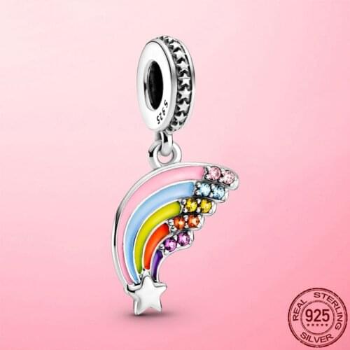 New 925 Sterling Silver Colourful Rainbow Dangle Charm fit original Pandola Bracelet 2021 women DIY fine Jewelry Mother Day Gift
