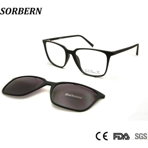 SORBERN Ultralight TR90 Magnetic Eyeglass Frames Nerd Clip on Sunglasses Polarized Women Square Glasses Frame Men Oculos De Grau
