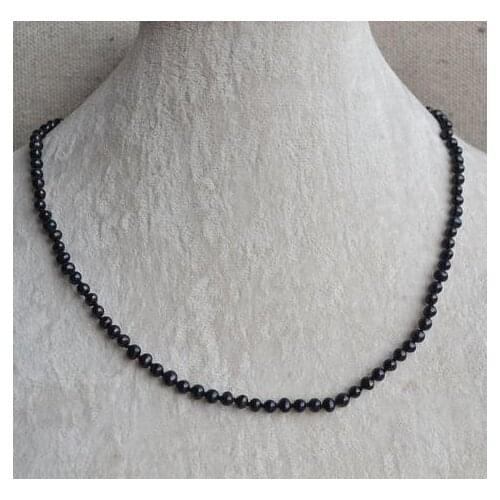Unique Pearls jewellery Store Small Size 4-5mm Black Color Genuine Freshwater Pearl Necklace Charming Women Jewelry