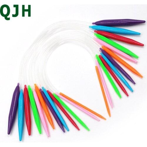 QJH Newest 12pcs/set 40cm Length Sweater Knitting Needle Tools Multicolor Plastic Ring Smooth Needles Circular DIY Crochet Tools