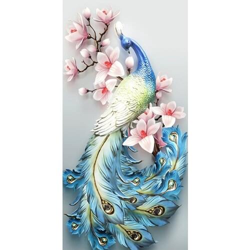 Relief Green Peacocks Animal Diamond Painting Full Round Pink Floral New DIY Sticking Drill Cross Embroidery 5D Home Decoration