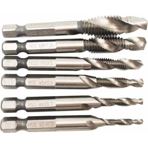 Fixmee Hot Sale 6pcs/set Hand Tap Hex Shank HSS Screw Spiral Point Thread Metric Plug Drill Bits M3 M4 M5 M6 M8 M10 Hand Tools
