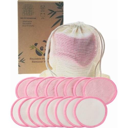 16pcs/1set Reusable Bamboo Makeup Remover Pads 12pcs/Bag Washable Rounds Cleansing Facial Cotton Make Up Removal Pads Tool