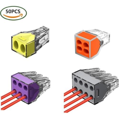 50PCS Push-in Wire Connector 2 / 4 / 6 / 8 Port Replacement for Junction Boxes Wire Wall-Nut Assortment Pack Terminal Block