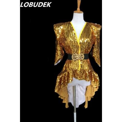 Sparkling Sequins 3 Colors Tailing jacket swallow-tailed coat European Star singer DJ DS Costumes Dance troupe JAZZ show costume