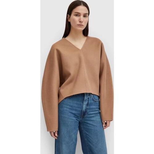 Totem* Women Fashion Sweater Wool Renes Sweater V-neck Corppeed Top Long Wide Sleeves Perfect Match Good Looking Touch Perferct
