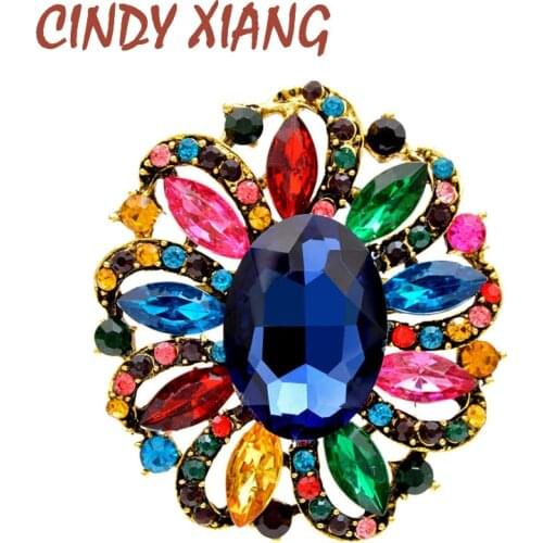 CINDY XIANG 6 Colors Choose Rhinstone Flower Brooches For Women Large Round Fashion Jewelry Brooch Pin Vintage Elegant Accessory