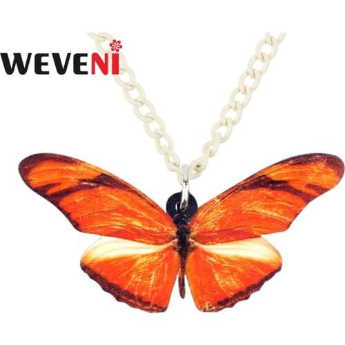 WEVENI Acrylic Big Orange Butterfly Necklace Pendant Chain Choker Collar Fashion Bijoux Insect Jewelry For Women Girls Teen Gift