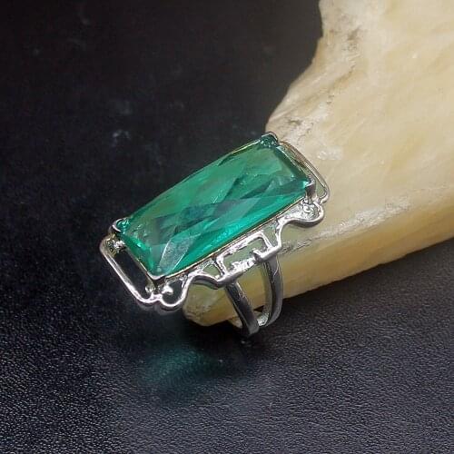 Gemstonefactory Jewelry Big Promotion Single Unique 925 Silver Gushing Green Topaz Women Men Gifts Band Rings 6.5# 20212898