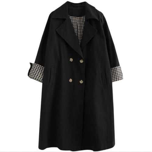 2021 European Highest Quality Jacket Spring and Autumn Women Large Size Long Loose Black Windbreaker Long Trench Coat FC583