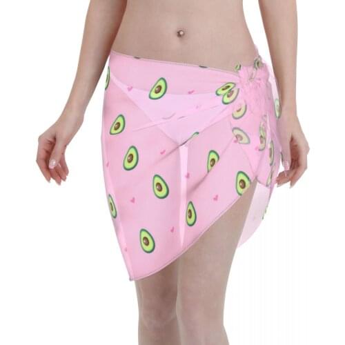 Womens Swim Wear Bikini Cover Up Cute Avocado And Hearts Beach Mini Wrap Skirt Sarong Pareo Shorts Summer Beachwear