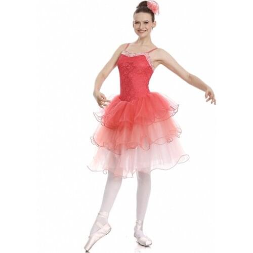 Fairy Tutu Dance Dress Female Classical Dancewear Ballerina Dress Swan Lake Stage Costume Red Lyrical Dancer Outfit JL3277