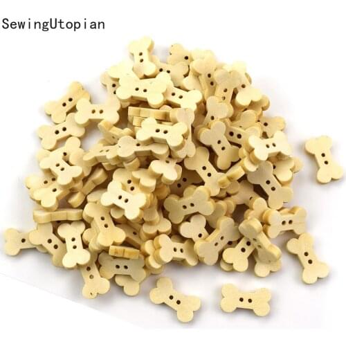 100PCs Wooden Bone Cartoon Wooden Buttons for Baby Kids Clothes 2 Holes Sewing Button Scrapbooking Garment Apparel Accessories