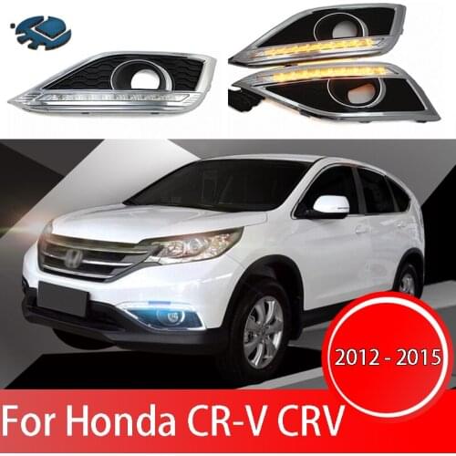 2pcs Daytime LED Driving Running Light For Honda CR-V CRV 2012 - 2015 2 color Fog lamp with Yellow Turn Signal light