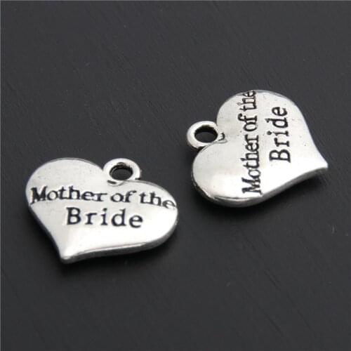 20pcs Silver Color Heart Letters Pendant Jewelry Charm Metal Printed Words Mother Of The Groom Necklace Charms A2845