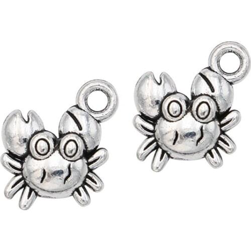 30pcs Antique Silver Plated Crab Charms Pendants for Jewelry Making DIY Handmade 12x11mm