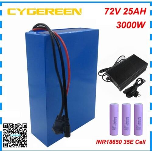 3000W 72V 25AH Lithium Battery 72V 17AH 21AH Ebike Battery Pack use for Samsung 3500mah 18650 cell with 84V 2A Charger