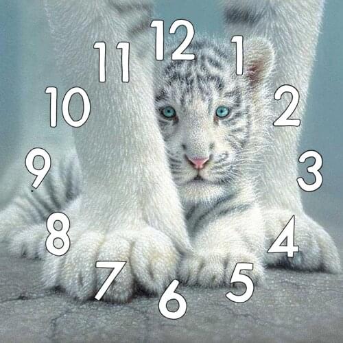Full Square Round 5D Diamond Painting Kit With Clock Mechanism Cross stitch Diamond Embroidery Mosaic Animal Tiger Gift