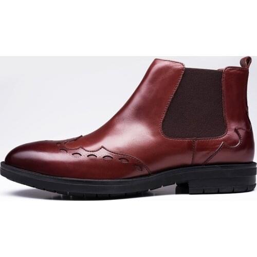 Brand Pointed Toe Chelsea Boots Men Fashion Genuine Leather Casual Slip On Ankle Shoes Winter Business Office Formal Booties