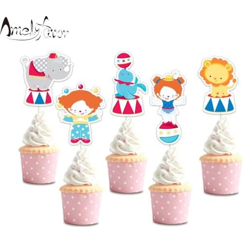 Circus Animal Theme Paper Cupcake Topper Circus Party Decor Baby Shower Kids Birthday Party Decoration Supplies