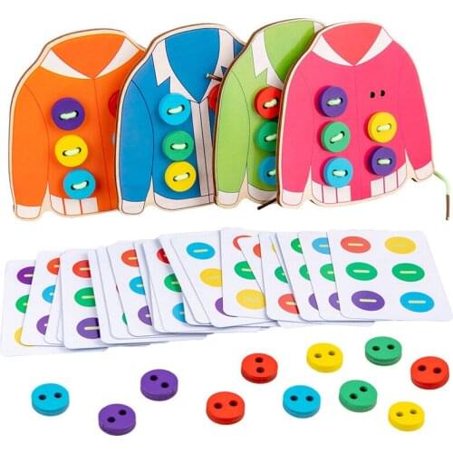 Childrens fun early education clothes threading button game life teaching aids sewing button threading board game diy 1 set