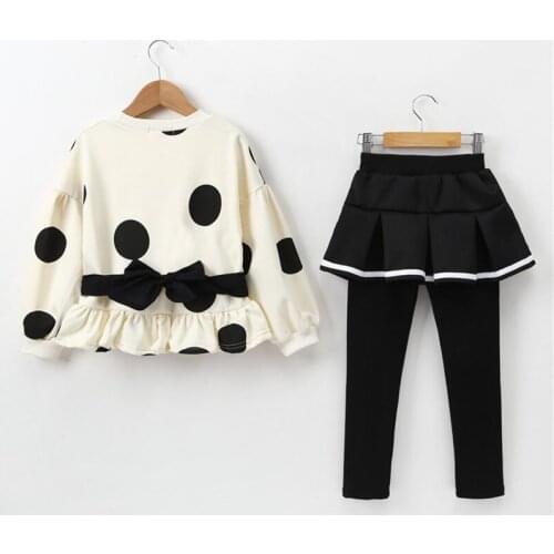 DFXD 2018 Spring New Arrival Teens Girls Clothes Set Cotton Long Sleeve Dot Print Back Bowknot Top+Skirt Pant 2pc Girls Outfits