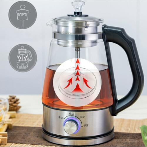 220V 1L Electric Glass Kettle Coffee Tea Maker Black Pu 'er Automatic Steam Spray Teapot With EU/ UK Power Cable