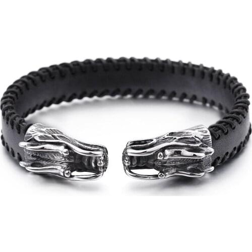 European and American stainless steel mens faucet leather bracelet fashion punk titanium steel bracelet