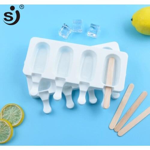 SJ Ice Cream Mold Popsicle Molds Maker Tray Silicone Popsicle Maker Frozen With Wood Ice Cream Sticks For Home Children