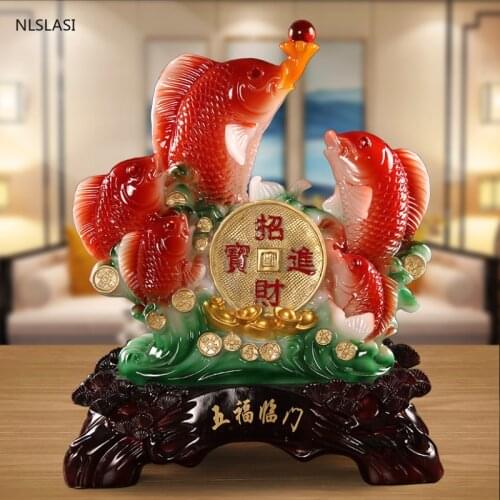 Chinese fish Statue Animal Figurine tabletop Crafts Resin sculpture Lucky fortune decoration Home living room Decor Accessory