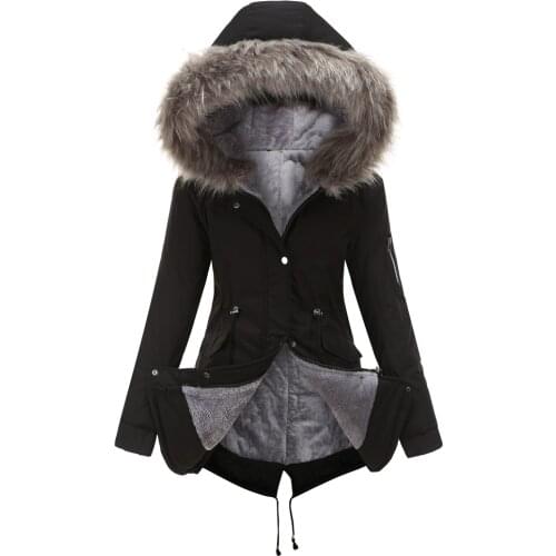 New Parkas Female Women Winter Coat Thickening Cotton Winter Jacket Womens black faux fur Outwear Parkas for Women Winter