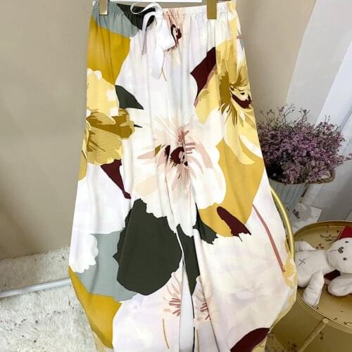 Summer 100% Viscose Cotton Sleep Bottoms Girls Floral Loose Sleepwear Pants For Women Casual Ladies Pants Home Trousers Homewear