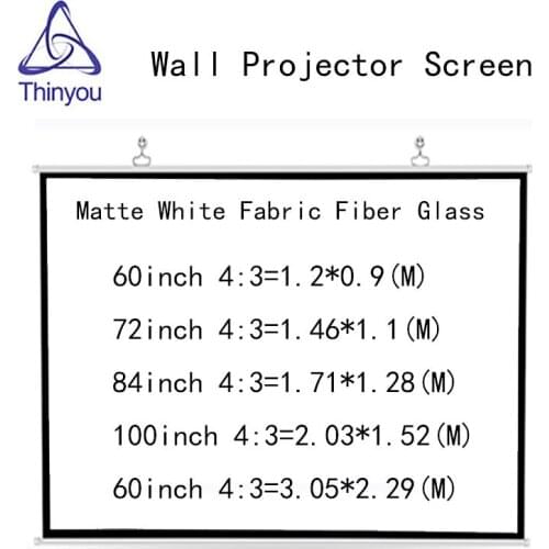 Thinyou Matte White Fabric Fiber Glass 120inch 4:3 Projector Screen wall Mounted For Home Theater Office LED DLP Proyector