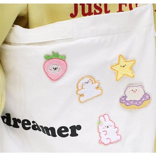 Maxsin High Quality Embroidered Cute Dinosaur Rabbit Sticker Fashion Strawberry Patch Iron On Clothes DIY Applique Decoration