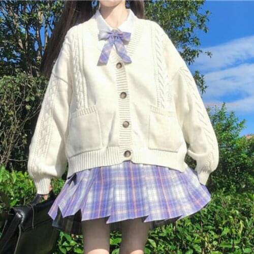 Sweet Girl Japanese Cute Kawaii Lolita Girl Knit Pullovers Lazy Preppy Style Loose Puff Sleeves Harajuku Girls JK Uniform Jacket