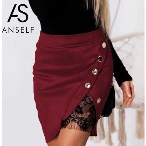 Fashion Women Mini Skirt Slit Lace Insert Irregular Back Zipper Plus Size Skirts Women Spring Autumn Casual Short Pencil Skirt