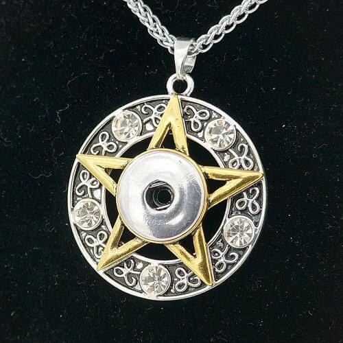 Fashion Round Rhinestone Star pendant snap necklace 60CM fit 18MM snap buttons jewelry wholesale DJ0017