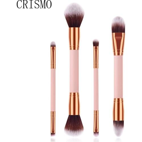 CRISMO 4PCS Duo Brow Makeup Brush Synthetic Brush Foundation Blush Concealer Blending Powder Professional Makeup Brush Set