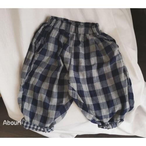 2021 new girls boys plaid pants cotton linen summer cool kids pants