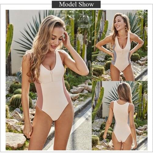 2021 New Sexy Zipper One Piece Swimsuit Women Solid Swimwear Bodysuit Swimsuit Push Up Купальник Bathing Suit Summer Beachwear