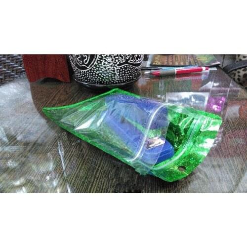 Wholesale 9*16cm Self Seal Zipper Lock Glittery Green / Clear Retail Plastic Storage Bag With Hang Hole Ziplock Packaging Pouch