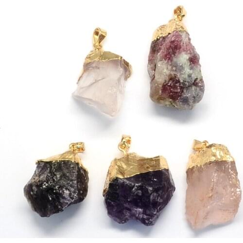 Pandahall 5pc Plated Natural Crystal Pendants and Labradorite Pendants with Golden Tone Brass Findings DIY Jewelry Necklace