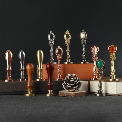 Popular Wax Stamp Handle Macaron Color Sealing Wax Metal Handle European-style Wooden Hand Account Peripheral Roman Column Grip